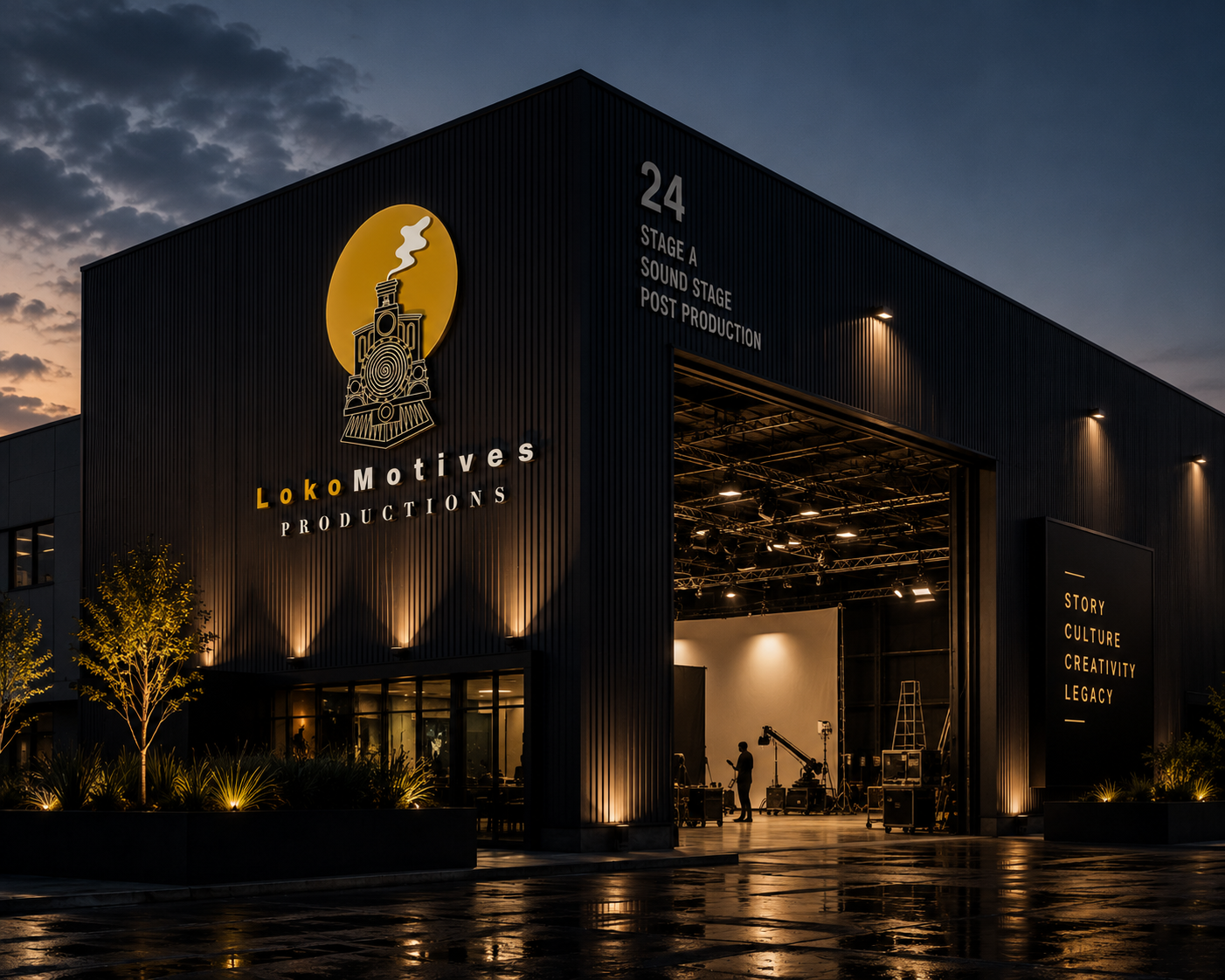 A cinematic building exterior
